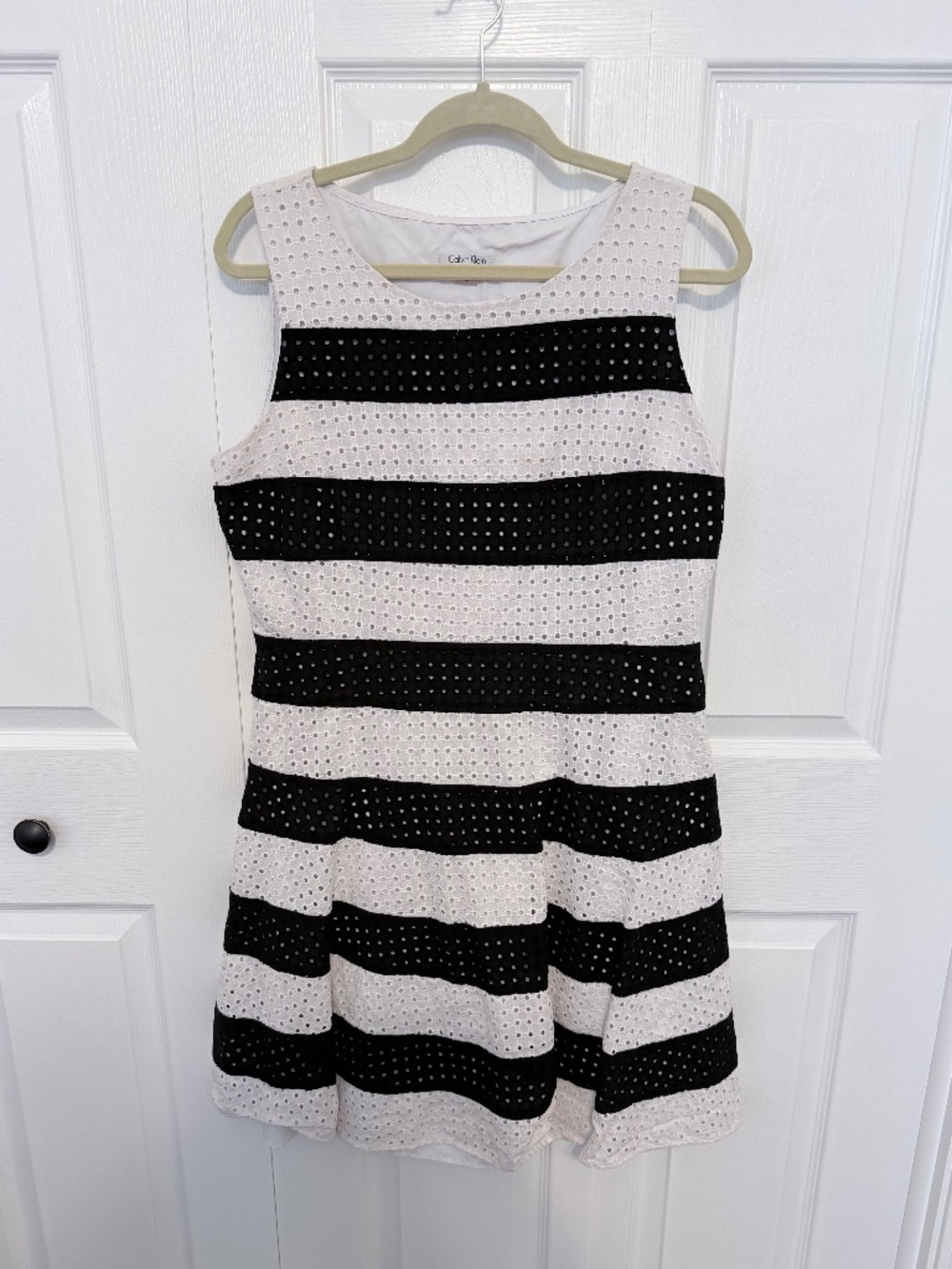 Calvin Klein black and white eyelet dress, size 14